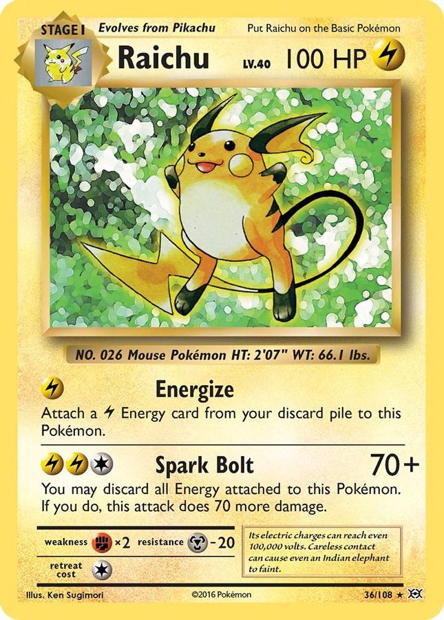 Buy Pokemon cards Australia - Raichu Holo 36/108 - Premium Raw Card from Monster Mart - Pokémon Card Emporium - Shop now at Monster Mart - Pokémon Cards Australia. Evolutions, Holo, NEW 8 May, XY