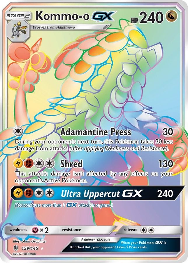 Buy Pokemon cards Australia - Kommo-o GX 159/145 - Premium Raw Card from Monster Mart - Pokémon Card Emporium - Shop now at Monster Mart - Pokémon Cards Australia. Guardians Rising, GX, NEW 8 May, Rainbow, Secret Rare