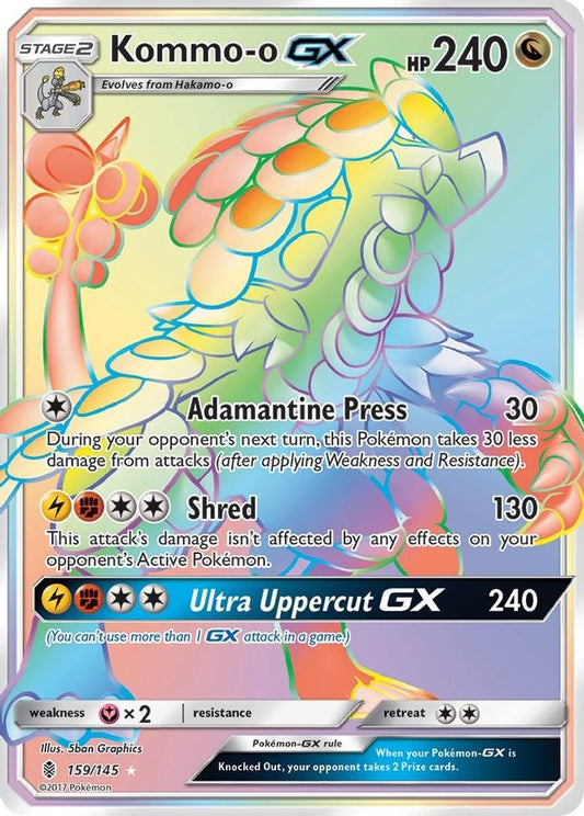 Buy Pokemon cards Australia - Kommo-o GX 159/145 - Premium Raw Card from Monster Mart - Pokémon Card Emporium - Shop now at Monster Mart - Pokémon Cards Australia. Guardians Rising, GX, NEW 8 May, Rainbow, Secret Rare