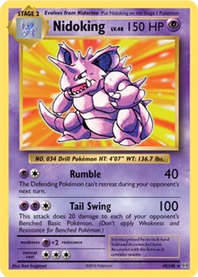 Buy Pokemon cards Australia - Nidoking LV.48 Reverse Holo 45/108 - Premium Raw Card from Monster Mart - Pokémon Card Emporium - Shop now at Monster Mart - Pokémon Cards Australia. Evolutions, New 8 Apr, XY