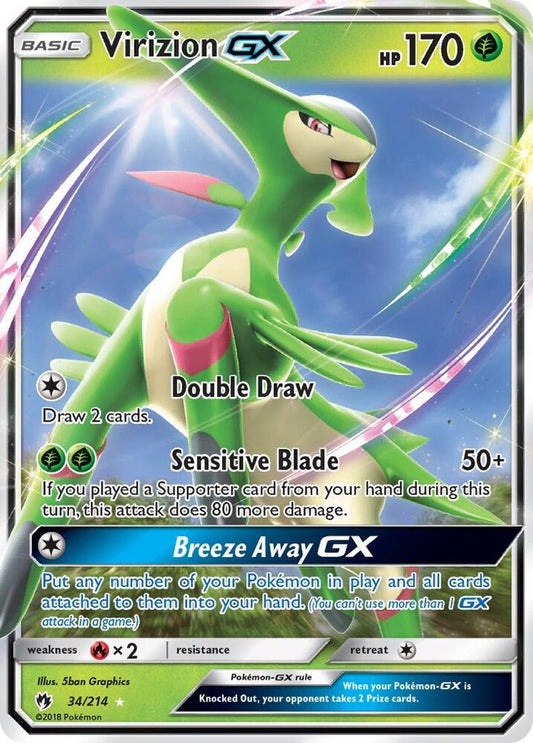 Buy Pokemon cards Australia - Virizion GX 34/214 - Premium Raw Card from Monster Mart - Pokémon Card Emporium - Shop now at Monster Mart - Pokémon Cards Australia. GX, Lost Thunder, NEW 8 Aug, SM