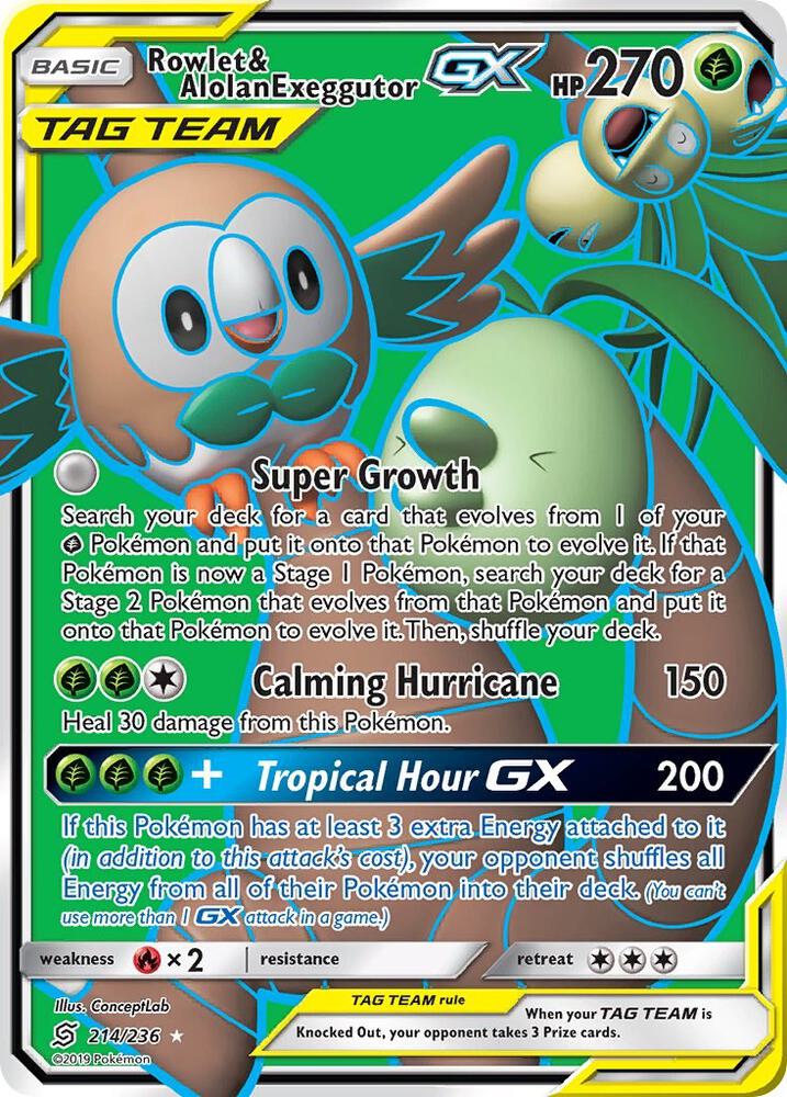 Buy Pokemon cards Australia - Rowlet & Alolan Exeggutor GX 214/236 - Premium Raw Card from Monster Mart - Pokémon Card Emporium - Shop now at Monster Mart - Pokémon Cards Australia. Full Art, GX, NEW 8 Aug, SM, Tag Team, Unified Minds