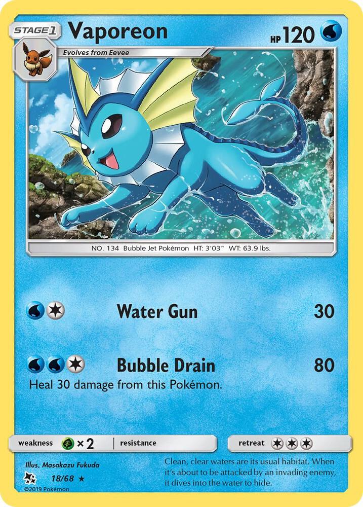 Buy Pokemon cards Australia - Vaporeon Holo 18/68 - Premium Raw Card from Monster Mart - Pokémon Card Emporium - Shop now at Monster Mart - Pokémon Cards Australia. Hidden Fates, Holo, NEW 28 Aug