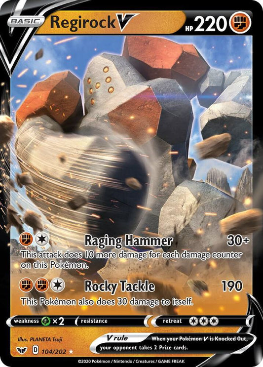 Buy Pokemon cards Australia - Regirock V 104/202 - Premium Raw Card from Monster Mart - Pokémon Card Emporium - Shop now at Monster Mart - Pokémon Cards Australia. NEW 22 Jul, Sword & Shield, Sword & Shield Base Set