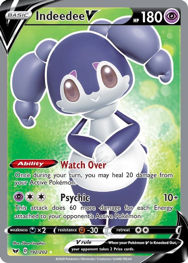 Buy Pokemon cards Australia - Indeedee V 192/202 - Premium Raw Card from Monster Mart - Pokémon Card Emporium - Shop now at Monster Mart - Pokémon Cards Australia. Full Art, NEW 8 May, Sword & Shield, Sword & Shield Base Set