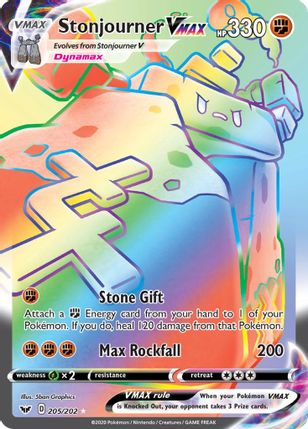 Buy Pokemon cards Australia - Stonjourner VMAX 205/202 - Premium Raw Card from Monster Mart - Pokémon Card Emporium - Shop now at Monster Mart - Pokémon Cards Australia. NEW 19 Jun, Rainbow, Secret Rare, Sword & Shield, Sword & Shield Base Set, VMAX
