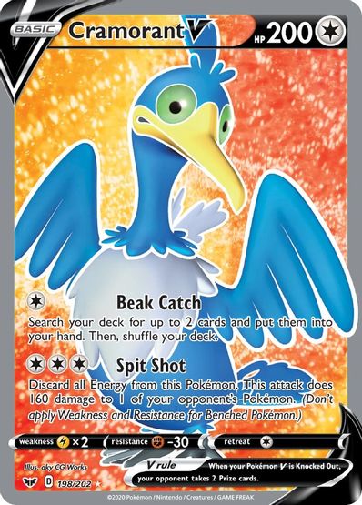 Buy Pokemon cards Australia - Cramorant V 198/202 - Premium Raw Card from Monster Mart - Pokémon Card Emporium - Shop now at Monster Mart - Pokémon Cards Australia. Full Art, MMB30, New 21 Mar, Sword & Shield