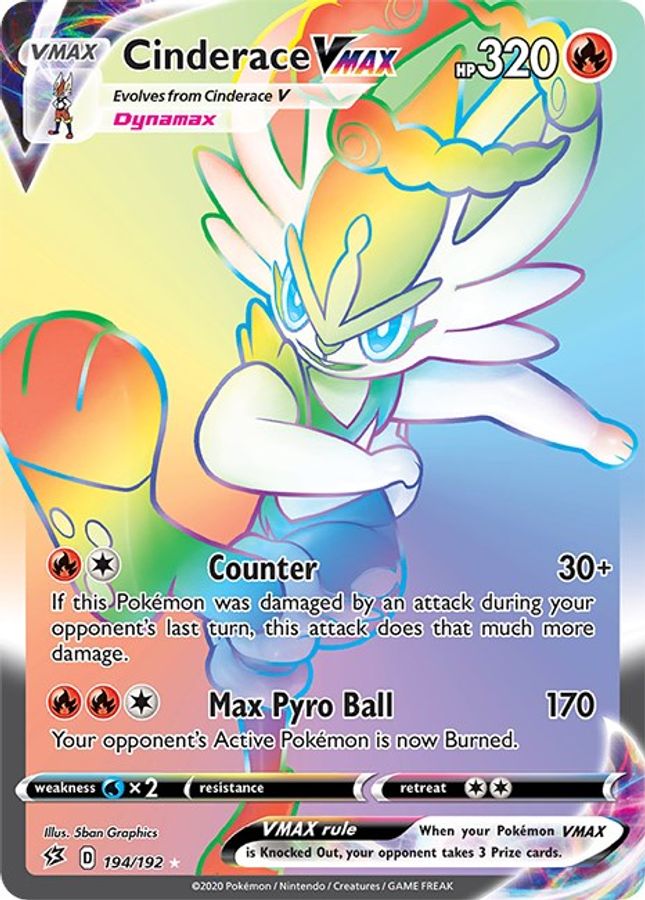 Buy Pokemon cards Australia - Cinderace VMAX 194/192 - Premium Raw Card from Monster Mart - Pokémon Card Emporium - Shop now at Monster Mart - Pokémon Cards Australia. NEW 8 May, Rainbow, Rebel Clash, Secret Rare, VMAX