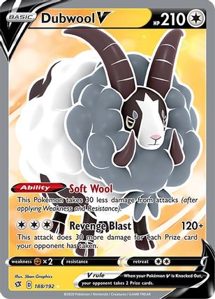 Buy Pokemon cards Australia - Dubwool V 188/192 - Premium Raw Card from Monster Mart - Pokémon Card Emporium - Shop now at Monster Mart - Pokémon Cards Australia. Full Art, NEW 19 Jun, Rebel Clash