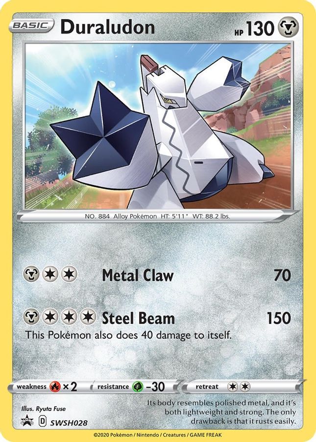 Buy Pokemon cards Australia - Duraludon SWSH028 - Premium Raw Card from Monster Mart - Pokémon Card Emporium - Shop now at Monster Mart - Pokémon Cards Australia. Cosmos Holo, NEW 7 Jun, Promo, Sword & Shield Promo