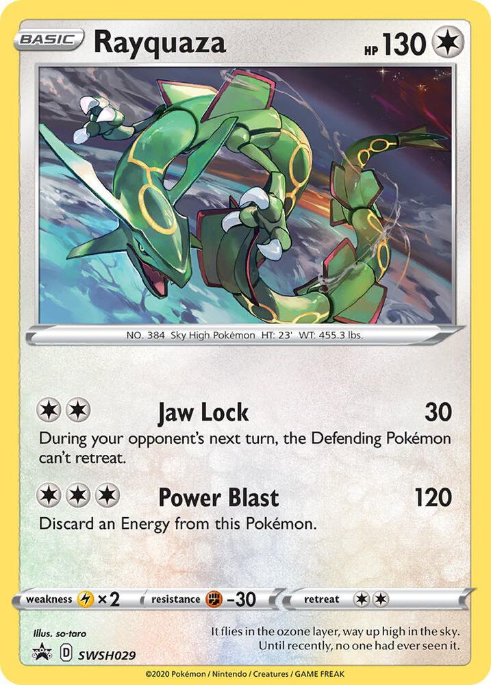 Buy Pokemon cards Australia - Rayquaza SWSH029 - Premium Raw Card from Monster Mart - Pokémon Card Emporium - Shop now at Monster Mart - Pokémon Cards Australia. NEW 23 Aug, Promo, Sword & Shield Promo