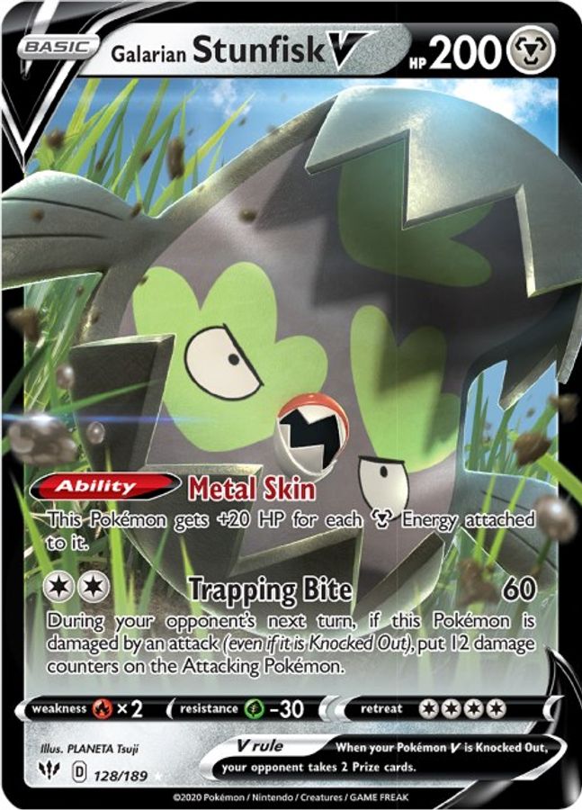 Buy Pokemon cards Australia - Stunfisk V 128/189 - Premium Raw Card from Monster Mart - Pokémon Card Emporium - Shop now at Monster Mart - Pokémon Cards Australia. Darkness Ablaze, NEW 20 May