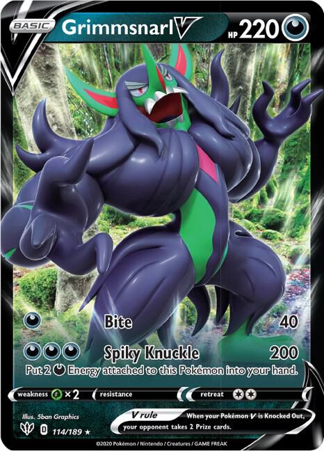 Buy Pokemon cards Australia - Grimmsnarl V 114/189 - Premium Raw Card from Monster Mart - Pokémon Card Emporium - Shop now at Monster Mart - Pokémon Cards Australia. Darkness Ablaze, NEW 22 Jul