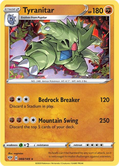 Buy Pokemon cards Australia - Tyranitar Holo 088/189 - Premium Raw Card from Monster Mart - Pokémon Card Emporium - Shop now at Monster Mart - Pokémon Cards Australia. Darkness Ablaze, Holo, NEW 12 Sep