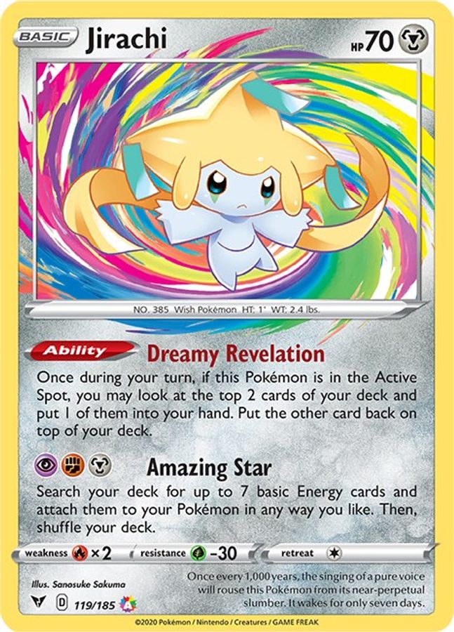 Buy Pokemon cards Australia - Jirachi 119/185 - Premium Raw Card from Monster Mart - Pokémon Card Emporium - Shop now at Monster Mart - Pokémon Cards Australia. Amazing Rare, NEW 20 May, Vivid Voltage