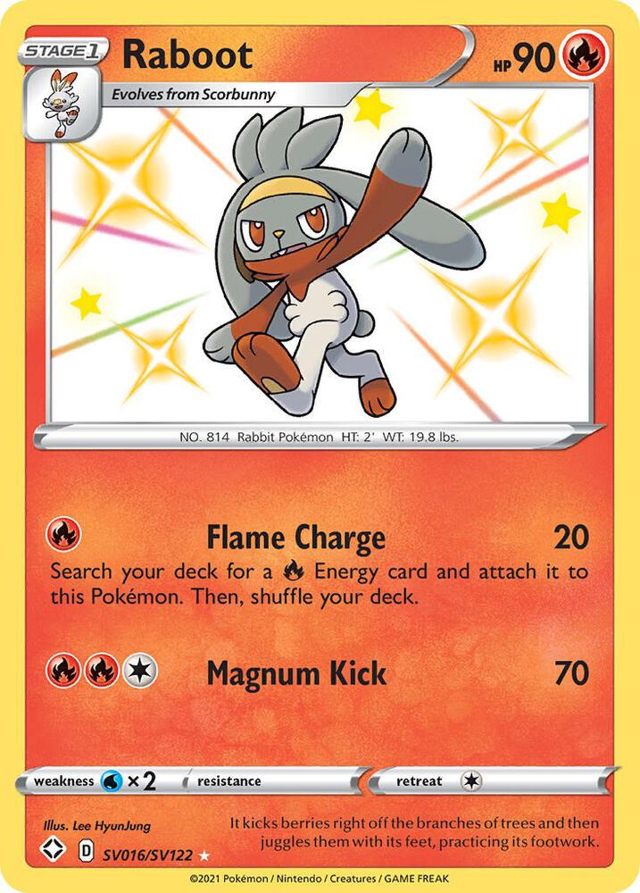 Buy Pokemon cards Australia - Raboot SV016/SV122 - Premium Raw Card from Monster Mart - Pokémon Card Emporium - Shop now at Monster Mart - Pokémon Cards Australia. Baby Shiny, NEW 23 Sep, Shining Fates, Shiny Holo Rare, Shiny Vault