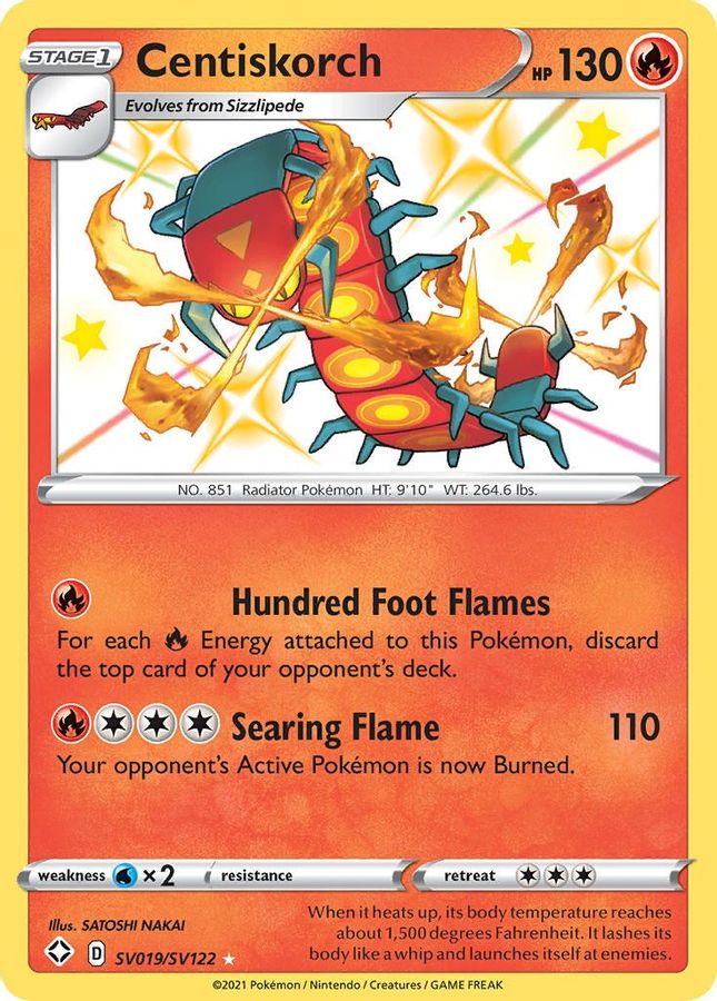 Buy Pokemon cards Australia - Centiskorch SV019/SV122 - Premium Raw Card from Monster Mart - Pokémon Card Emporium - Shop now at Monster Mart - Pokémon Cards Australia. Baby Shiny, NEW 8 May, Shining Fates, Shiny Holo Rare, Shiny. Vault