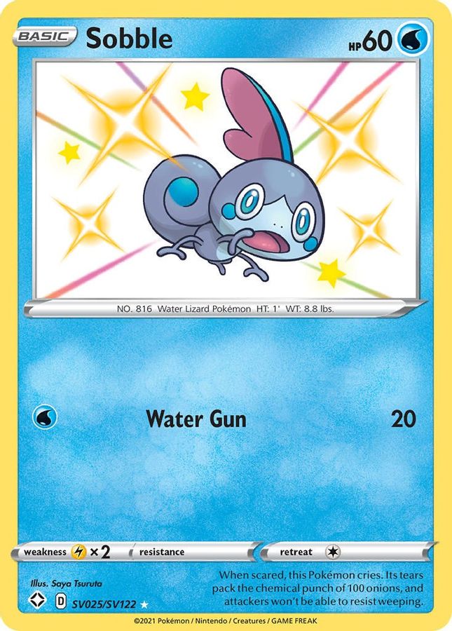 Buy Pokemon cards Australia - Sobble SV025/SV122 - Premium Raw Card from Monster Mart - Pokémon Card Emporium - Shop now at Monster Mart - Pokémon Cards Australia. Baby Shiny, NEW 8 May, Shining Fates, Shiny Holo Rare, Shiny. Vault