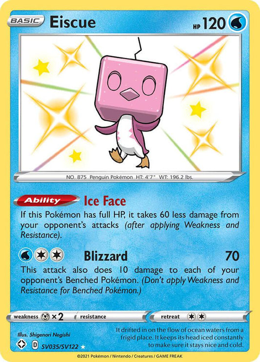 Buy Pokemon cards Australia - Eiscue SV035/SV122 - Premium Raw Card from Monster Mart - Pokémon Card Emporium - Shop now at Monster Mart - Pokémon Cards Australia. Baby Shiny, NEW 23 Sep, Shining Fates, Shiny Holo Rare, Shiny Vault