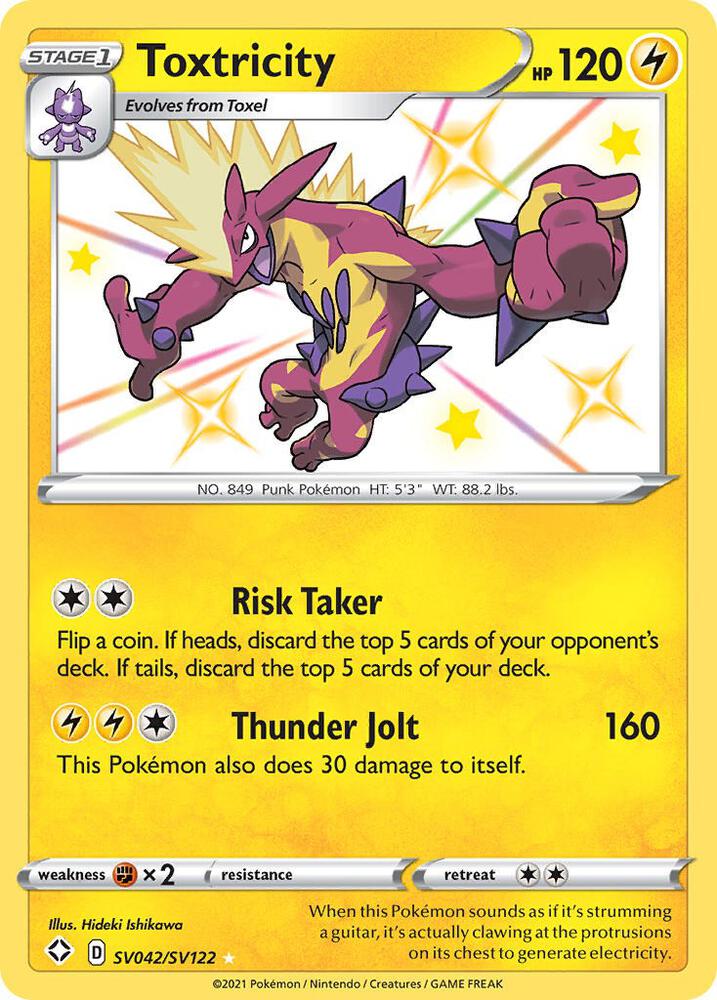 Buy Pokemon cards Australia - Toxtricity SV042/SV122 - Premium Raw Card from Monster Mart - Pokémon Card Emporium - Shop now at Monster Mart - Pokémon Cards Australia. Baby Shiny, NEW 23 Sep, Shining Fates, Shiny Holo Rare, Shiny Vault