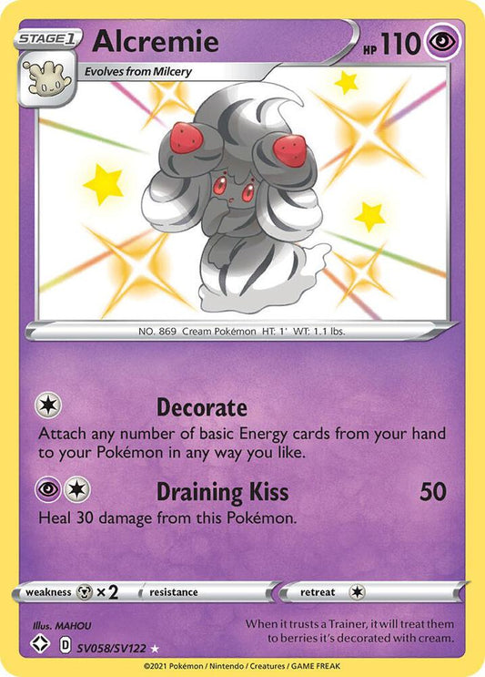 Buy Pokemon cards Australia - Alcremie SV058/SV122 - Premium Raw Card from Monster Mart - Pokémon Card Emporium - Shop now at Monster Mart - Pokémon Cards Australia. Baby Shiny, NEW 8 Aug, Shining Fates, Shiny Holo Rare, Shiny Vault