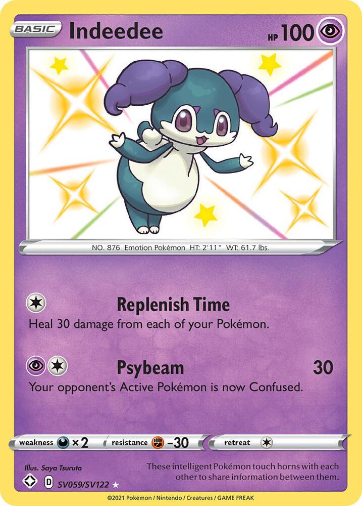 Buy Pokemon cards Australia - Indeedee SV059/SV122 - Premium Raw Card from Monster Mart - Pokémon Card Emporium - Shop now at Monster Mart - Pokémon Cards Australia. Baby Shiny, NEW 23 Sep, Shining Fates, Shiny Holo Rare, Shiny Vault