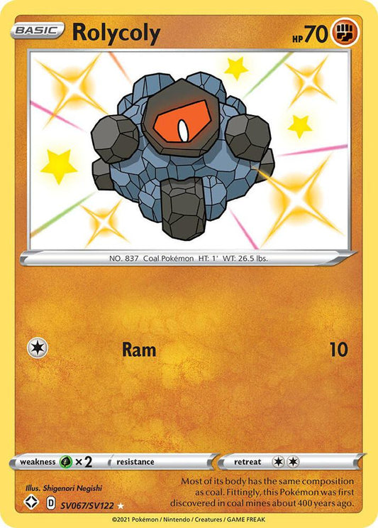 Buy Pokemon cards Australia - Rolycoly SV067/SV122 - Premium Raw Card from Monster Mart - Pokémon Card Emporium - Shop now at Monster Mart - Pokémon Cards Australia. Baby Shiny, NEW 23 Sep, Shining Fates, Shiny Holo Rare, Shiny Vault