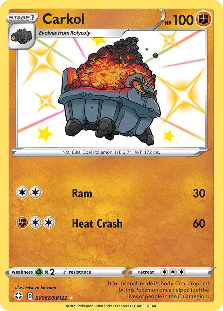 Buy Pokemon cards Australia - Carkol SV068/SV122 - Premium Raw Card from Monster Mart - Pokémon Card Emporium - Shop now at Monster Mart - Pokémon Cards Australia. Baby Shiny, NEW 23 Sep, Shining Fates, Shiny Holo Rare, Shiny Vault