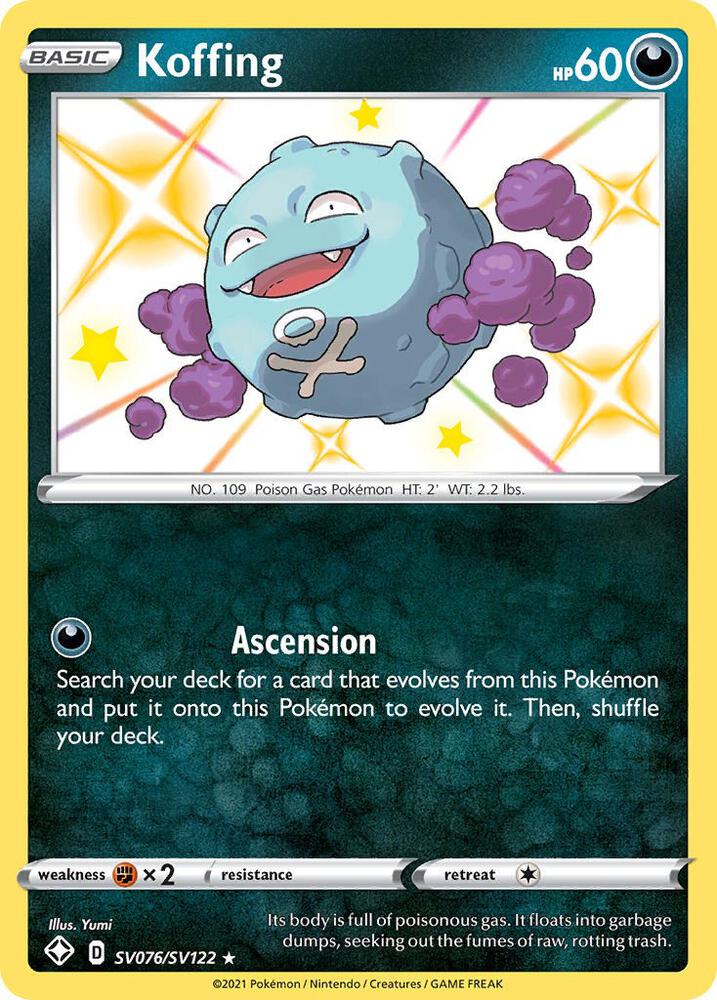 Buy Pokemon cards Australia - Koffing SV076/SV122 - Premium Raw Card from Monster Mart - Pokémon Card Emporium - Shop now at Monster Mart - Pokémon Cards Australia. Baby Shiny, NEW 23 Sep, Shining Fates, Shiny Holo Rare, Shiny Vault