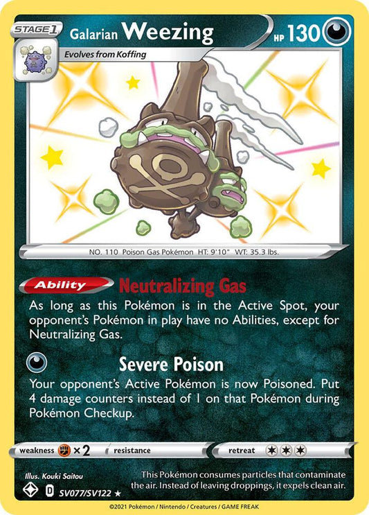 Buy Pokemon cards Australia - Weezing SV077/SV122 - Premium Raw Card from Monster Mart - Pokémon Card Emporium - Shop now at Monster Mart - Pokémon Cards Australia. Baby Shiny, NEW 23 Sep, Shining Fates, Shiny Holo Rare, Shiny Vault