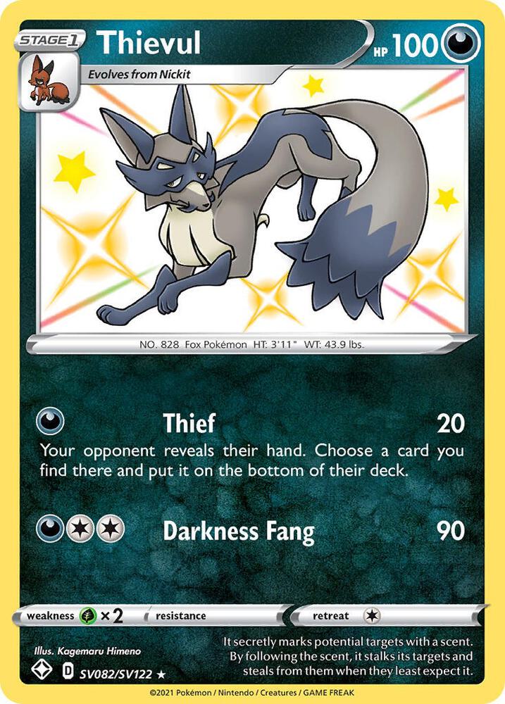 Buy Pokemon cards Australia - Thievul SV082/SV122 - Premium Raw Card from Monster Mart - Pokémon Card Emporium - Shop now at Monster Mart - Pokémon Cards Australia. Baby Shiny, NEW 15 Jul, Shining Fates, Shiny Holo Rare, Shiny Vault