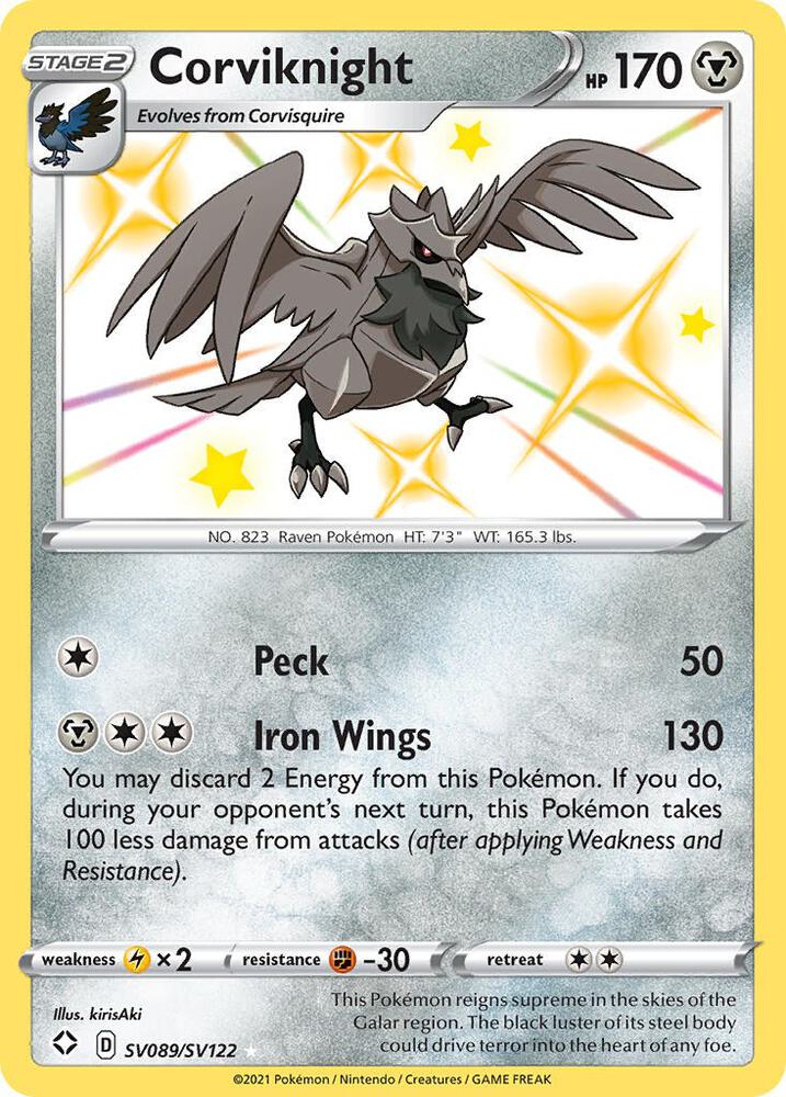 Buy Pokemon cards Australia - Corviknight SV089/SV122 - Premium Raw Card from Monster Mart - Pokémon Card Emporium - Shop now at Monster Mart - Pokémon Cards Australia. Baby Shiny, NEW 15 Jul, Shining Fates, Shiny Holo Rare, Shiny Vault