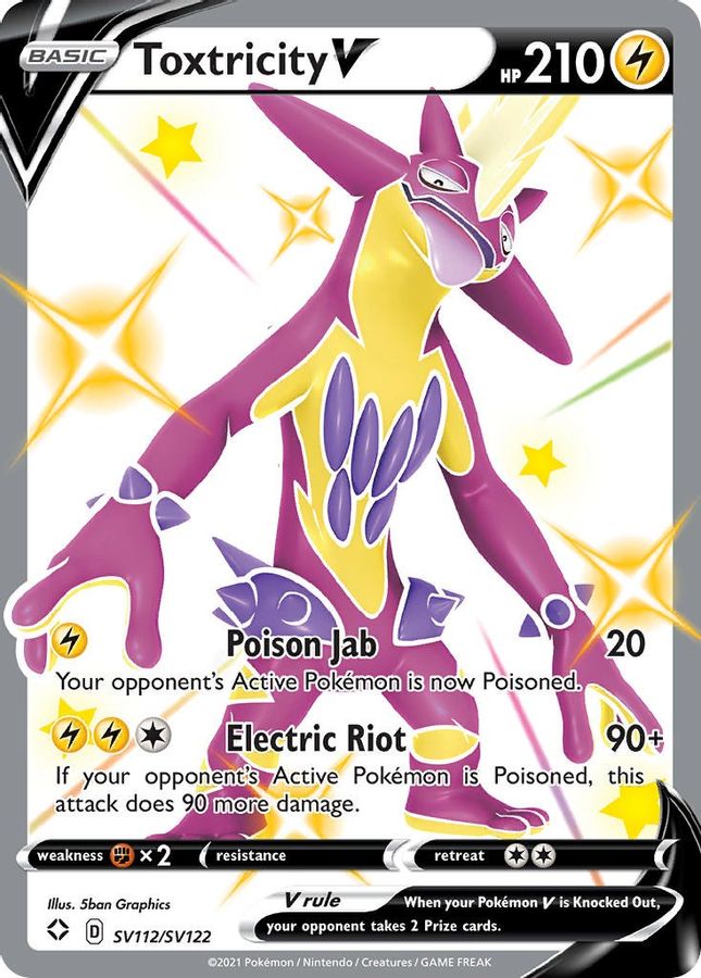 Buy Pokemon cards Australia - Toxtricity V SV112/SV122 - Premium Raw Card from Monster Mart - Pokémon Card Emporium - Shop now at Monster Mart - Pokémon Cards Australia. Baby Shiny, NEW 8 May, Shining Fates, Shiny Holo Rare, Shiny. Vault