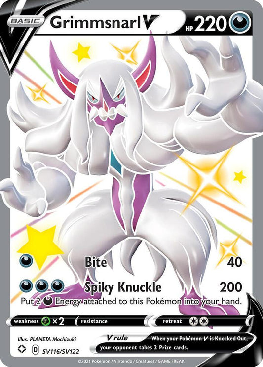 Buy Pokemon cards Australia - Grimmsnarl V SV116/SV122 - Premium Raw Card from Monster Mart - Pokémon Card Emporium - Shop now at Monster Mart - Pokémon Cards Australia. Baby Shiny, NEW 8 Aug, Shining Fates, Shiny Holo Rare, Shiny Vault