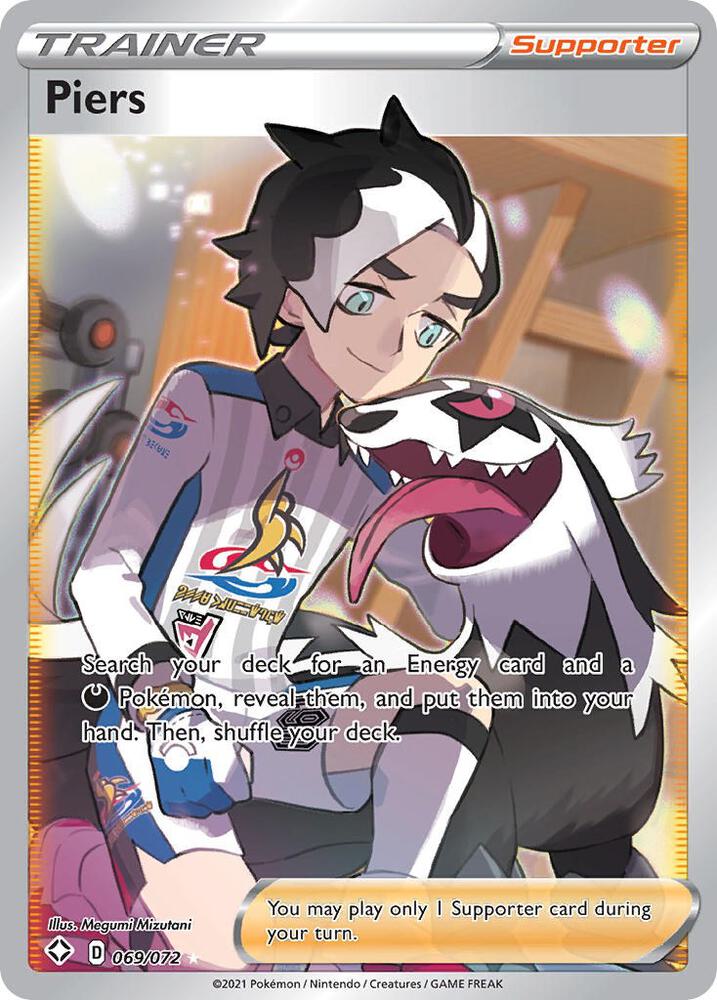 Buy Pokemon cards Australia - Piers 069/072 - Premium Raw Card from Monster Mart - Pokémon Card Emporium - Shop now at Monster Mart - Pokémon Cards Australia. Full Art, NEW 23 Sep, Shining Fates, Trainer