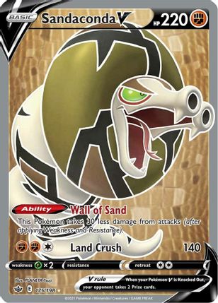 Buy Pokemon cards Australia - Sandaconda V 175/198 - Premium Raw Card from Monster Mart - Pokémon Card Emporium - Shop now at Monster Mart - Pokémon Cards Australia. Chilling Reign, Full Art, NEW 19 Jun