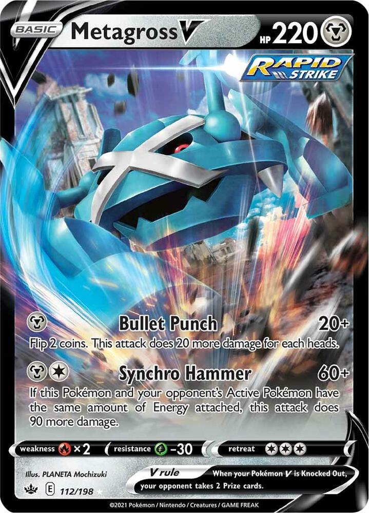 Buy Pokemon cards Australia - Metagross V 112/198 - Premium Raw Card from Monster Mart - Pokémon Card Emporium - Shop now at Monster Mart - Pokémon Cards Australia. Chilling Reign, NEW 22 Jul