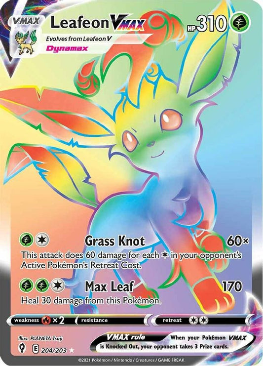 Buy Pokemon cards Australia - Leafeon VMAX 204/203 - Premium Raw Card from Monster Mart - Pokémon Card Emporium - Shop now at Monster Mart - Pokémon Cards Australia. Evolving Skies, NEW 30 May, Rainbow, Secret Rare, VMAX