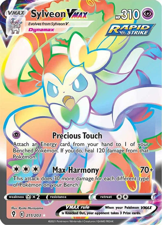 Buy Pokemon cards Australia - Sylveon VMAX 211/203 - Premium Raw Card from Monster Mart - Pokémon Card Emporium - Shop now at Monster Mart - Pokémon Cards Australia. Evolving Skies, NEW 8 May, Rainbow, Secret Rare, VMAX