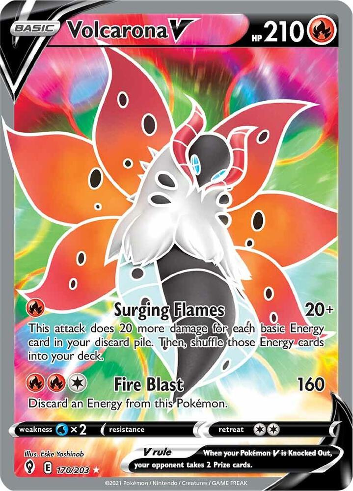 Buy Pokemon cards Australia - Volcarona V 170/203 - Premium Raw Card from Monster Mart - Pokémon Card Emporium - Shop now at Monster Mart - Pokémon Cards Australia. Evolving Skies, Full Art, NEW 10 Oct