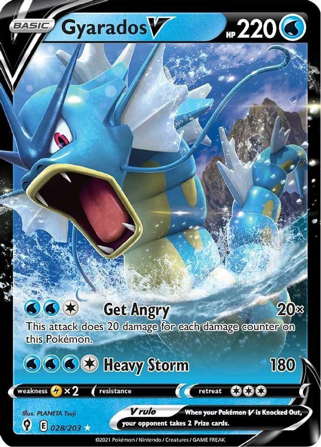 Buy Pokemon cards Australia - Gyarados V 028/203 - Premium Raw Card from Monster Mart - Pokémon Card Emporium - Shop now at Monster Mart - Pokémon Cards Australia. Evolving Skies, NEW 20 May