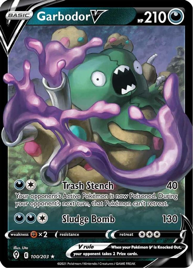 Buy Pokemon cards Australia - Garbodor V 100/203 - Premium Raw Card from Monster Mart - Pokémon Card Emporium - Shop now at Monster Mart - Pokémon Cards Australia. Evolving Skies, NEW 20 May