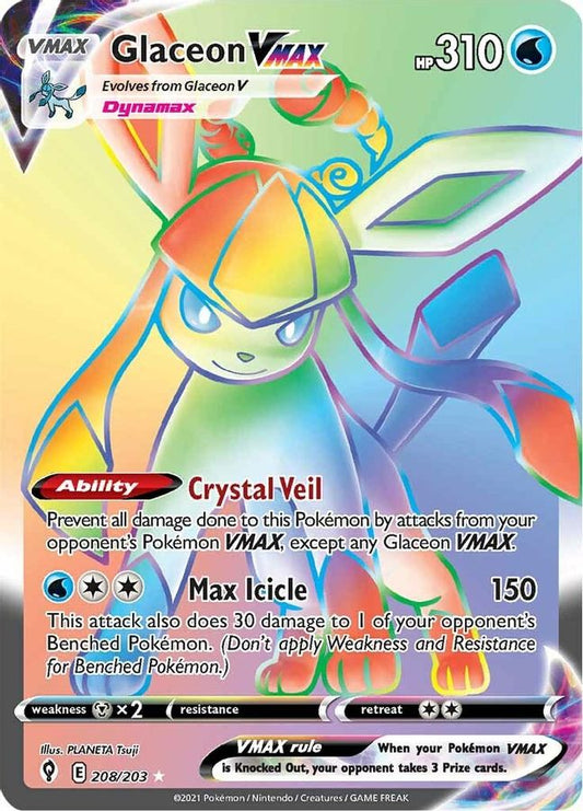 Buy Pokemon cards Australia - Glaceon VMAX 208/203 - Premium Raw Card from Monster Mart - Pokémon Card Emporium - Shop now at Monster Mart - Pokémon Cards Australia. Evolving Skies, New 24 Apr, Rainbow, Secret Rare, VMAX