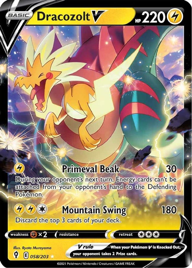 Buy Pokemon cards Australia - Dracozolt V 058/203 - Premium Raw Card from Monster Mart - Pokémon Card Emporium - Shop now at Monster Mart - Pokémon Cards Australia. Evolving Skies, NEW 7 Jun