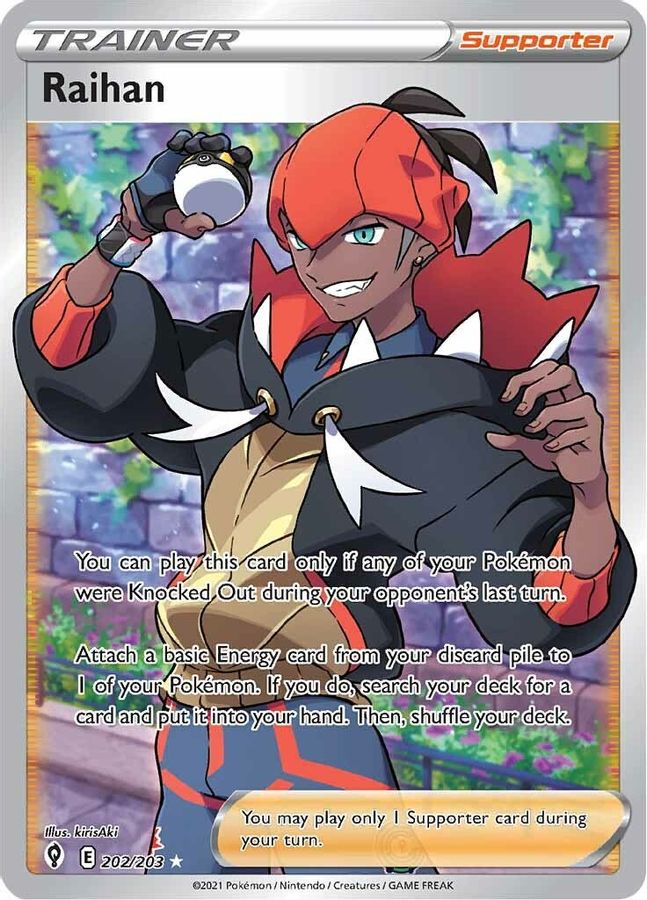 Buy Pokemon cards Australia - Raihan Trainer 202/203 - Premium Raw Card from Monster Mart - Pokémon Card Emporium - Shop now at Monster Mart - Pokémon Cards Australia. Evolving Skies, Trainer