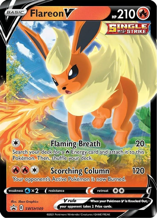 Buy Pokemon cards Australia - Flareon V SWSH149 - Premium Raw Card from Monster Mart - Pokémon Card Emporium - Shop now at Monster Mart - Pokémon Cards Australia. NEW 8 May, Promo, Sword & Shield Promo