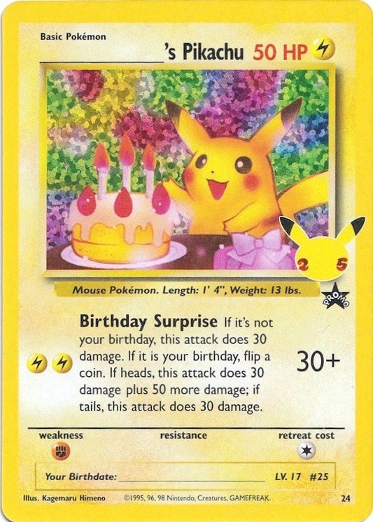 Buy Pokemon cards Australia - ______'s Pikachu (Birthday) 24 - Premium Raw Card from Monster Mart - Pokémon Card Emporium - Shop now at Monster Mart - Pokémon Cards Australia. Black Star Promo, Celebrations, Classic Collection, Promo