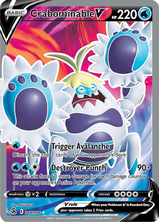 Buy Pokemon cards Australia - Crabominable V 248/264 - Premium Raw Card from Monster Mart - Pokémon Card Emporium - Shop now at Monster Mart - Pokémon Cards Australia. Full Art, Fusion Strike, NEW 8 May