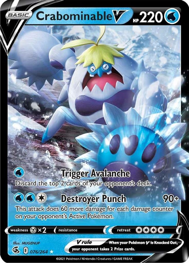 Buy Pokemon cards Australia - Crabominable V 076/264 - Premium Raw Card from Monster Mart - Pokémon Card Emporium - Shop now at Monster Mart - Pokémon Cards Australia. Fusion Strike, NEW 20 May