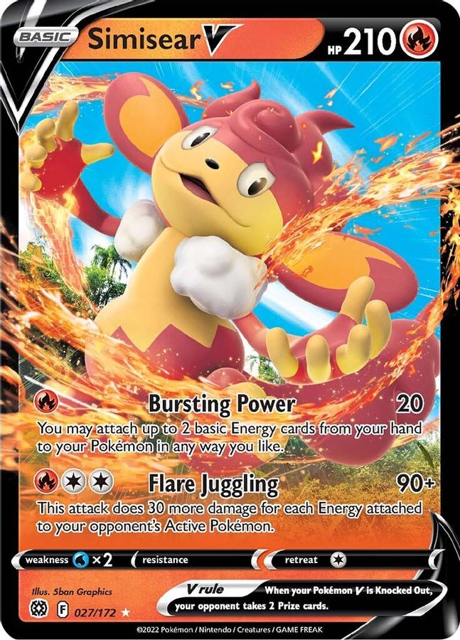 Buy Pokemon cards Australia - Simisear V 027/172 - Premium Raw Card from Monster Mart - Pokémon Card Emporium - Shop now at Monster Mart - Pokémon Cards Australia. Brilliant Stars, New 24 Apr, Ultra Rare